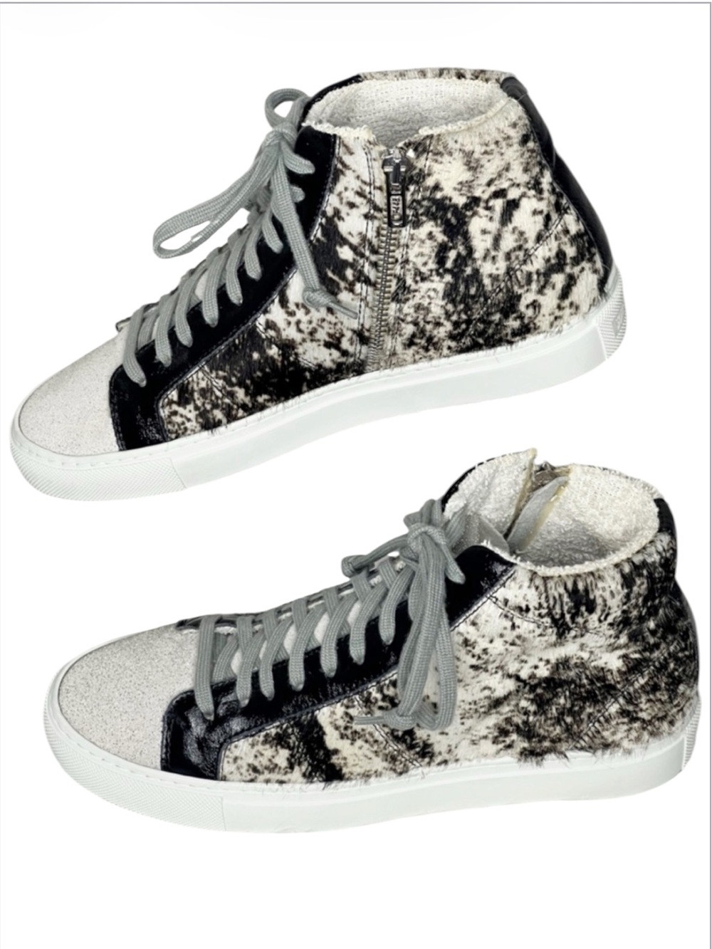 P448 You Can Surf Later Calf Hair Cow Print High Top Sneakers Size 37/7